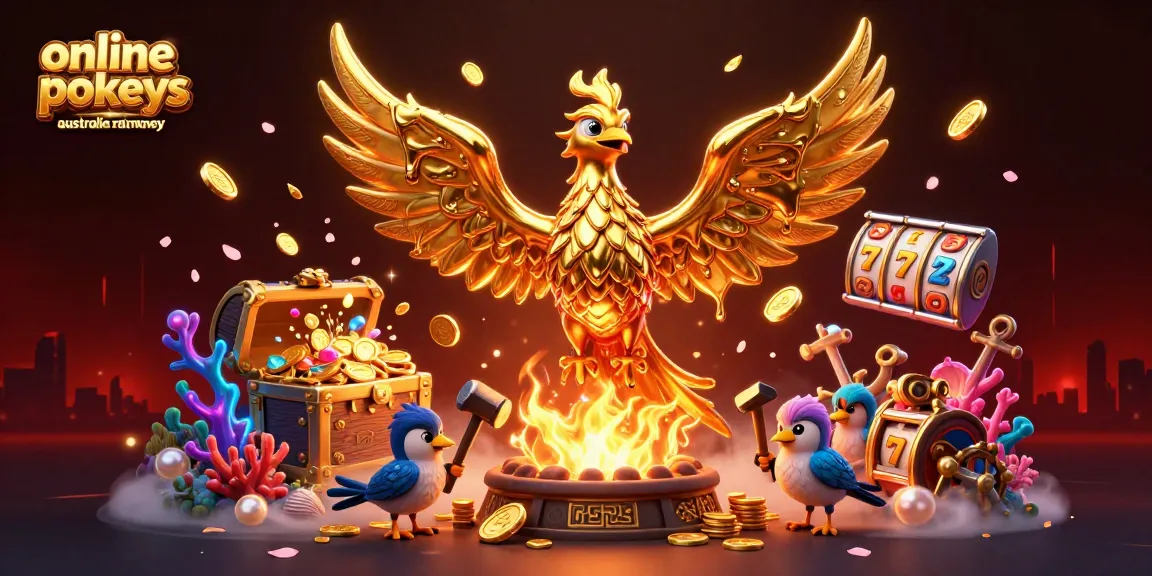 Experience the excitement of online pokies Australia real money with vibrant slot reels and immersive gold-themed visuals.