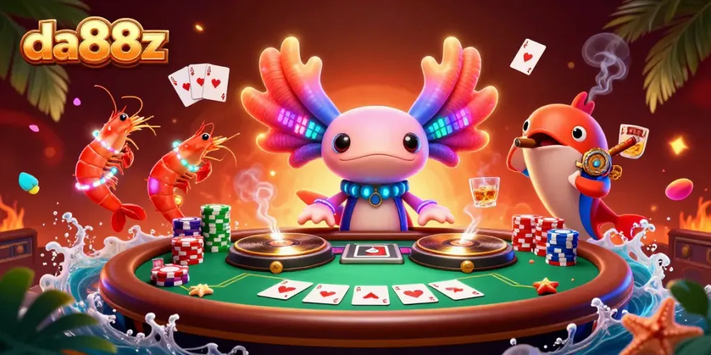 Engage in winning strategies at da88z with a vibrant casino scene featuring dynamic characters and elements.