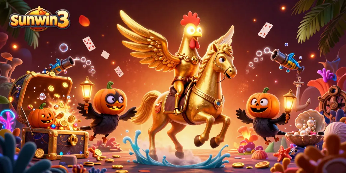 Experience gaming thrills with sunwin3 illustrated by a golden rooster in a vibrant casino